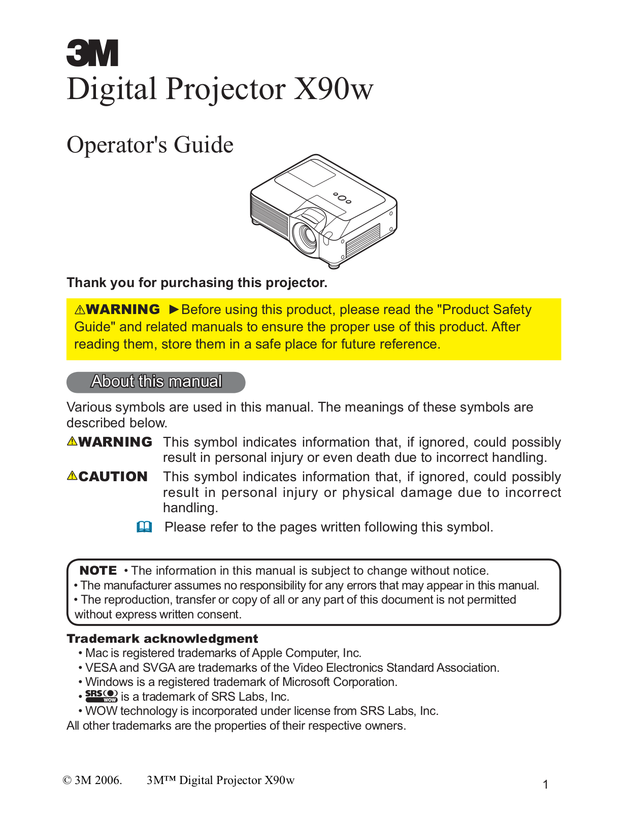 3M X90W Operators Guide