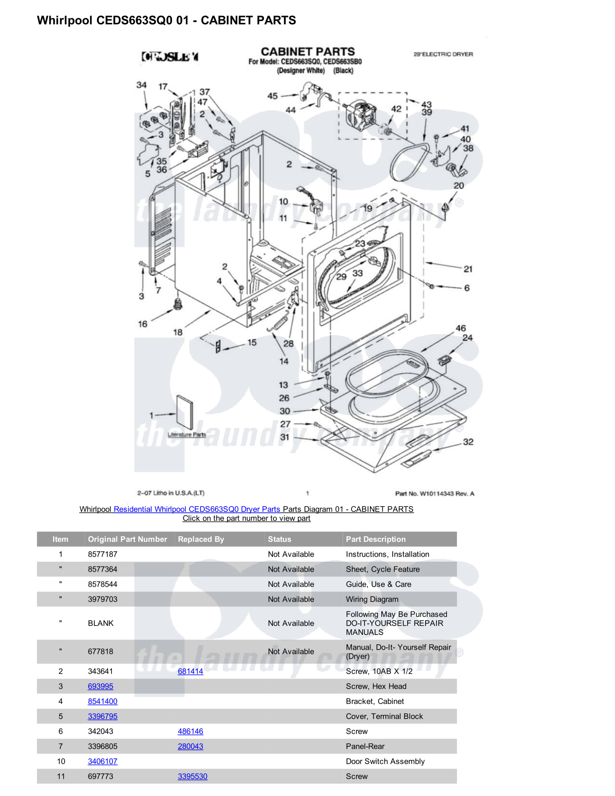 Whirlpool CEDS663SQ0 Parts Diagram