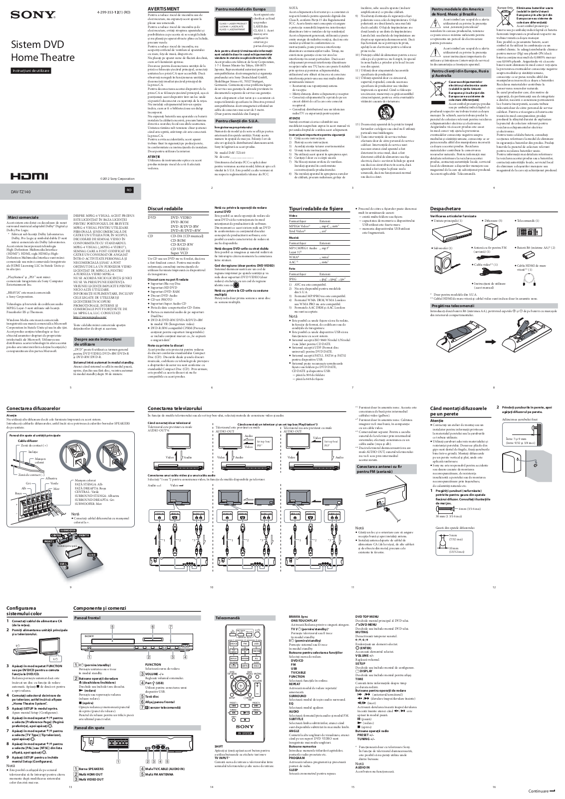 Sony DAV-TZ140 User Manual