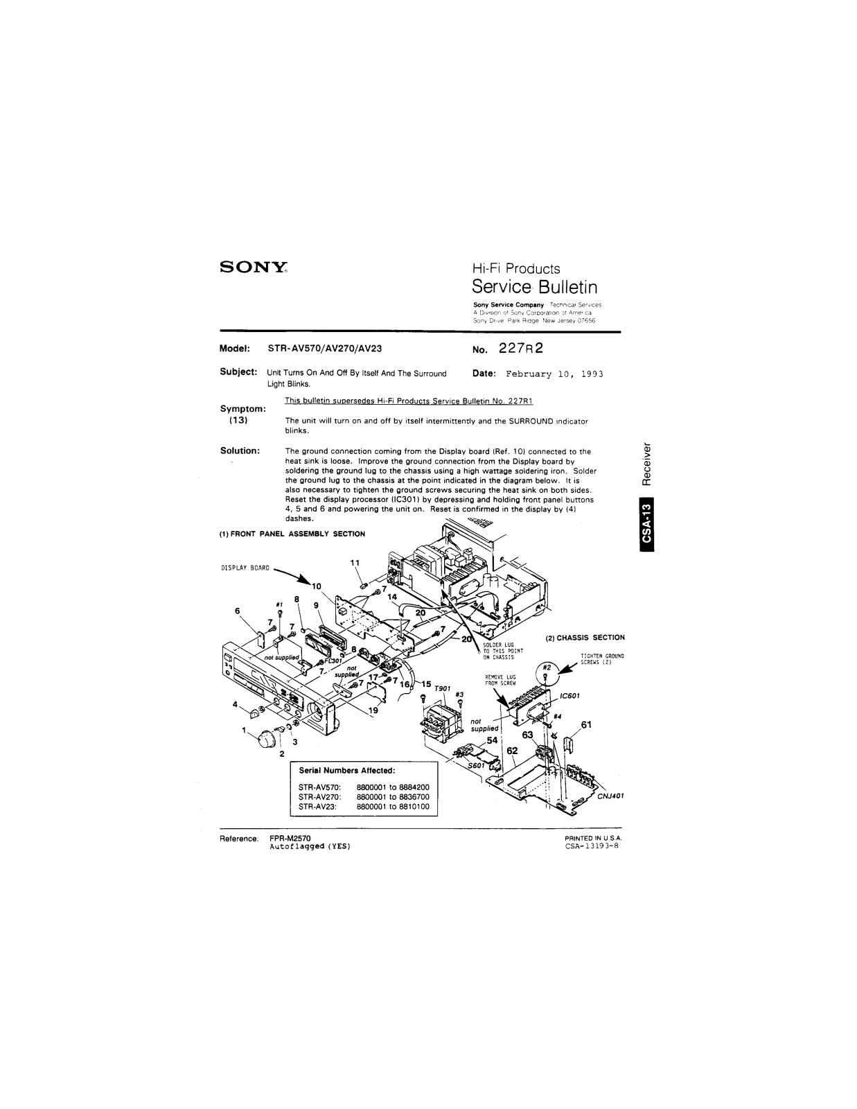 Sony STR-AV570, STR-AV270, STR-AV23 Service Manual