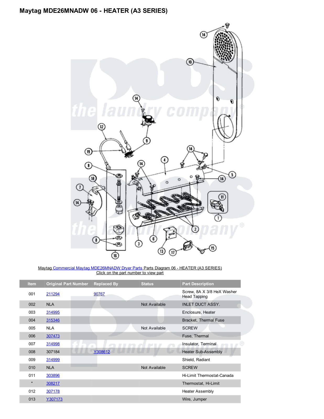 Maytag MDE26MNADW Parts Diagram