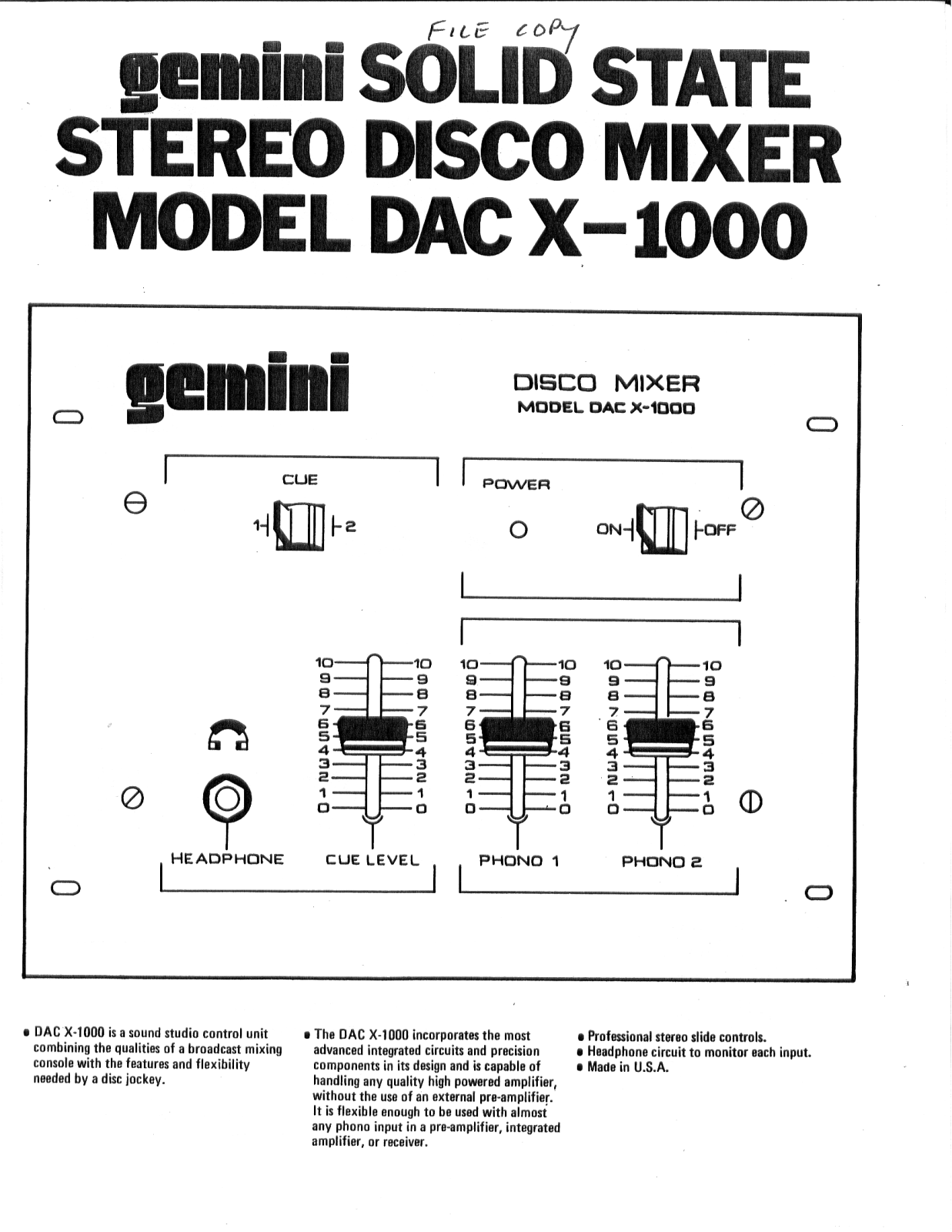 Gemini DAC X-1000 User Manual