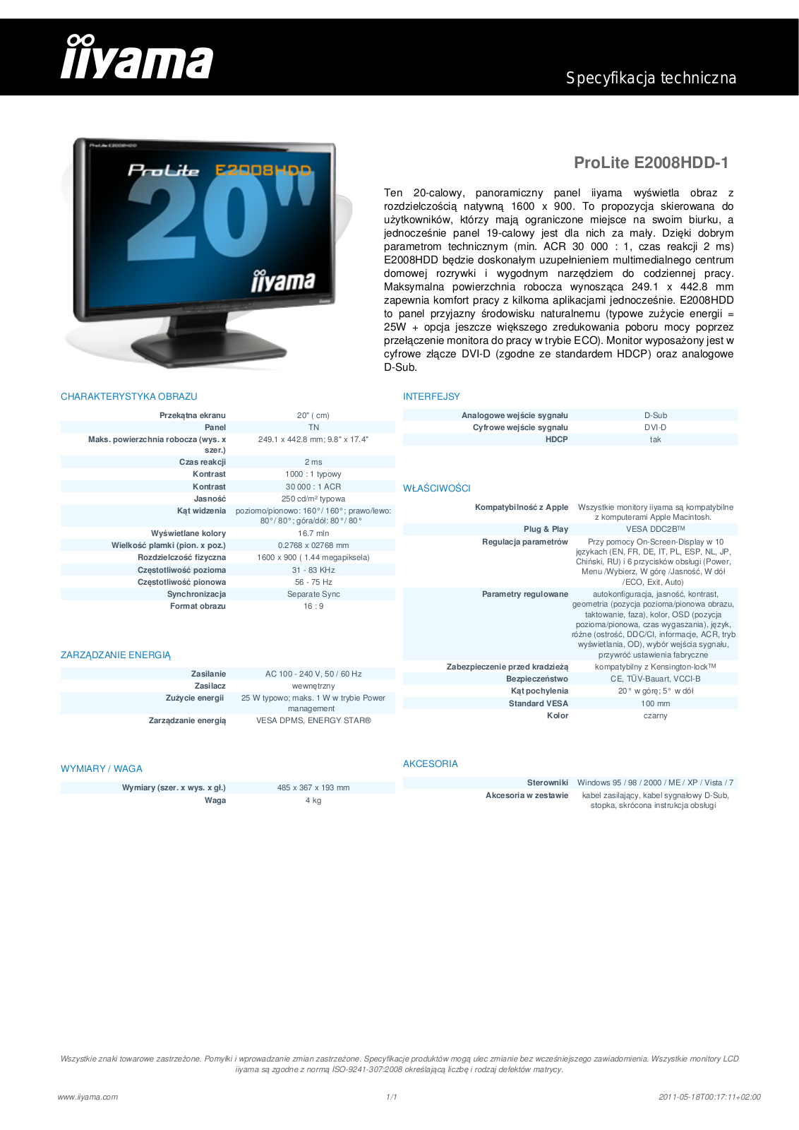 Iiyama PROLITE E2008HDD User Manual