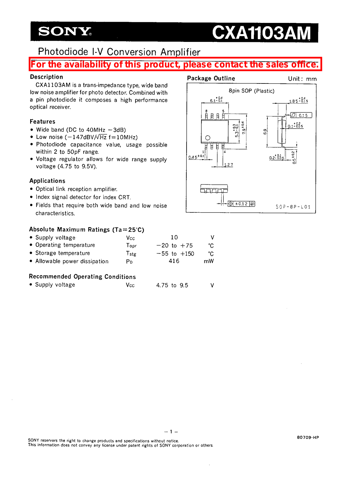 Sony CXA1103AM Datasheet