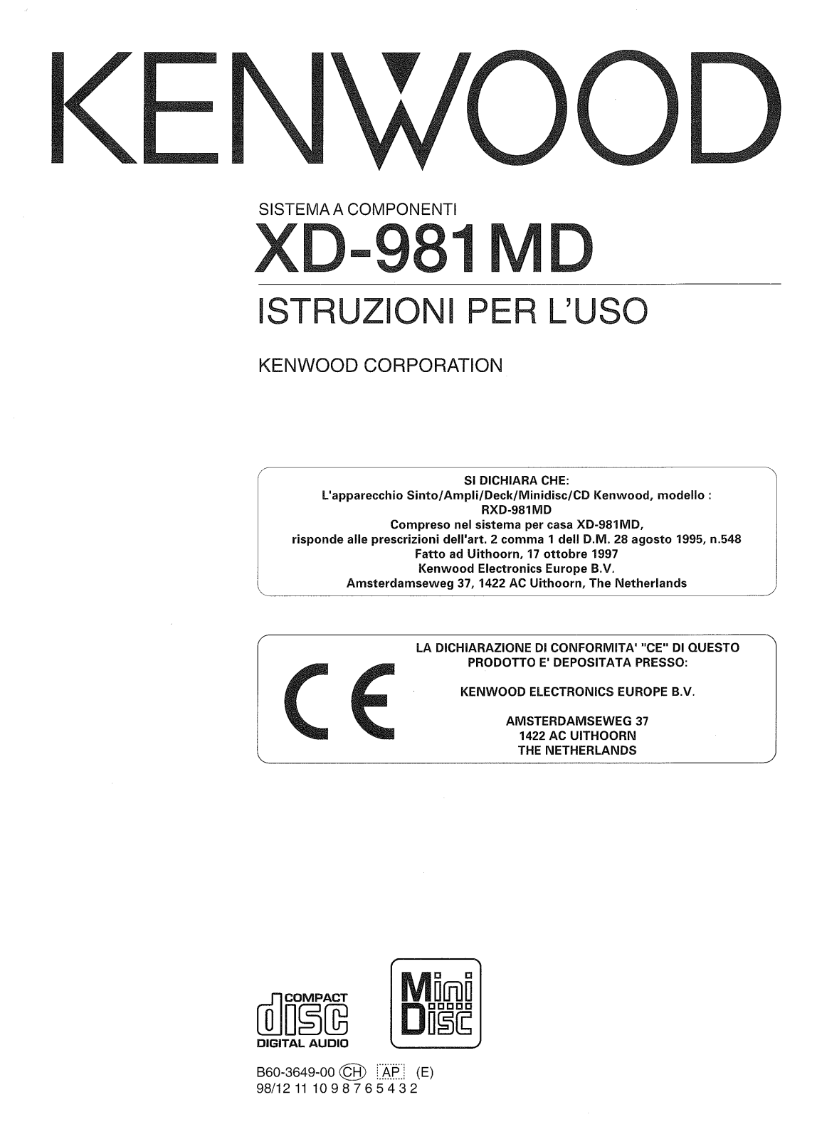 Kenwood XD-981MD User Manual