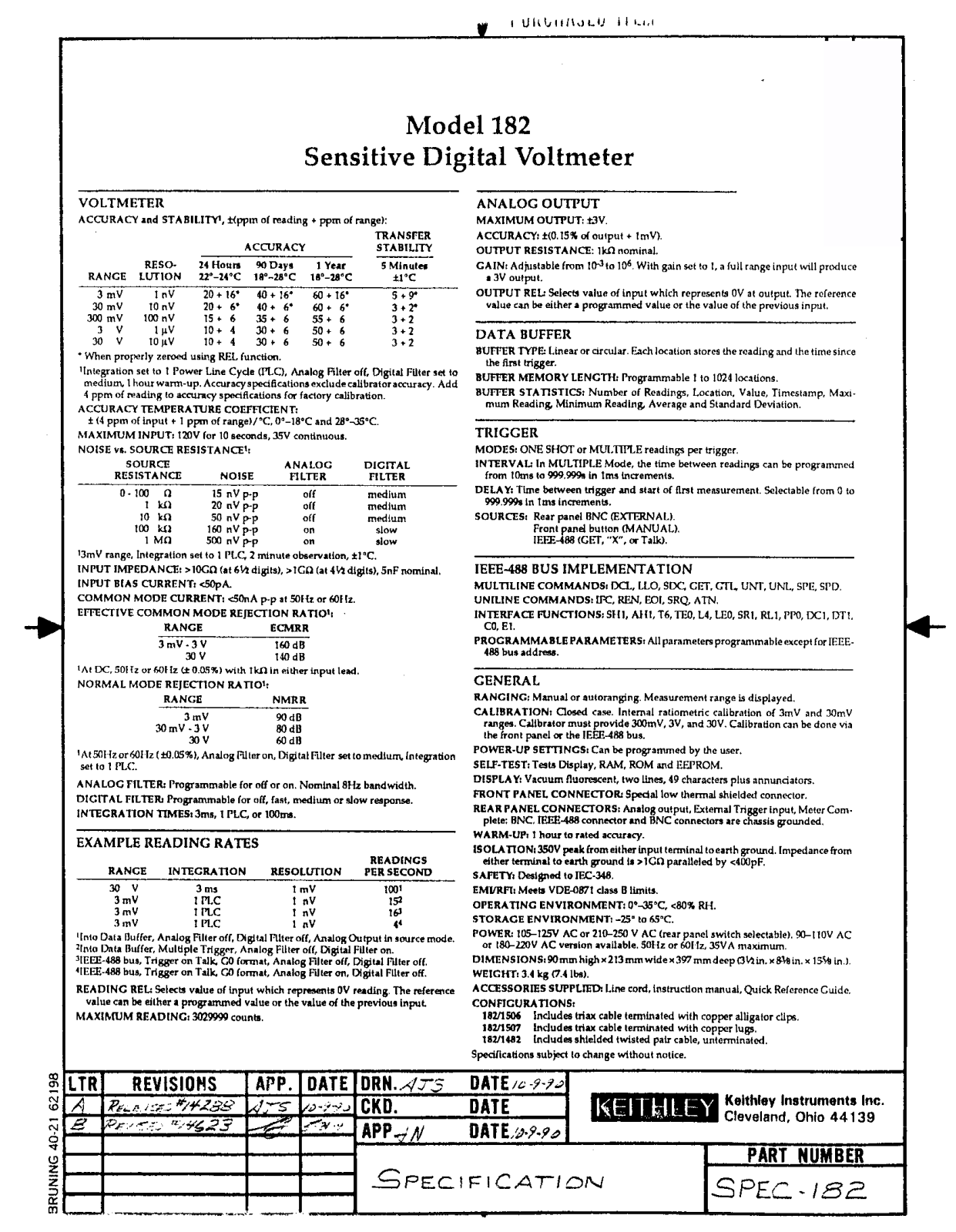 Keithley 182 Datasheet