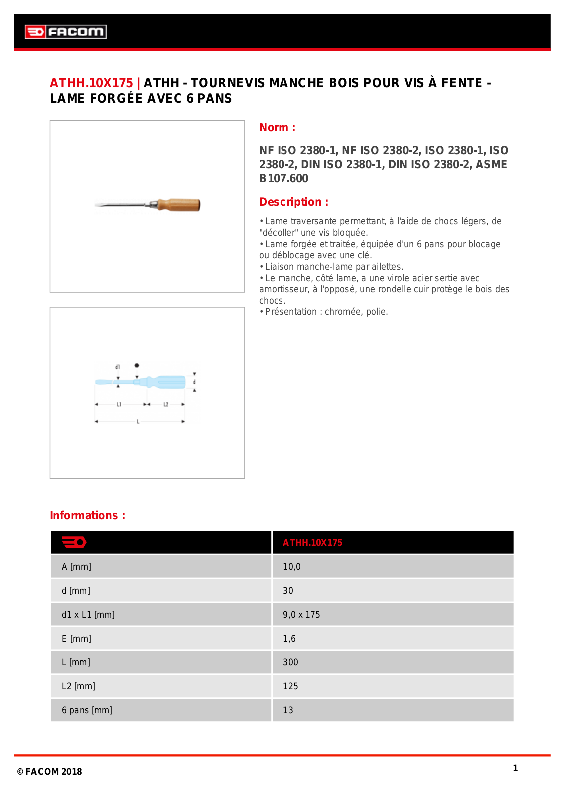 Facom ATHH.10X175 Specification - ManualMachine.com