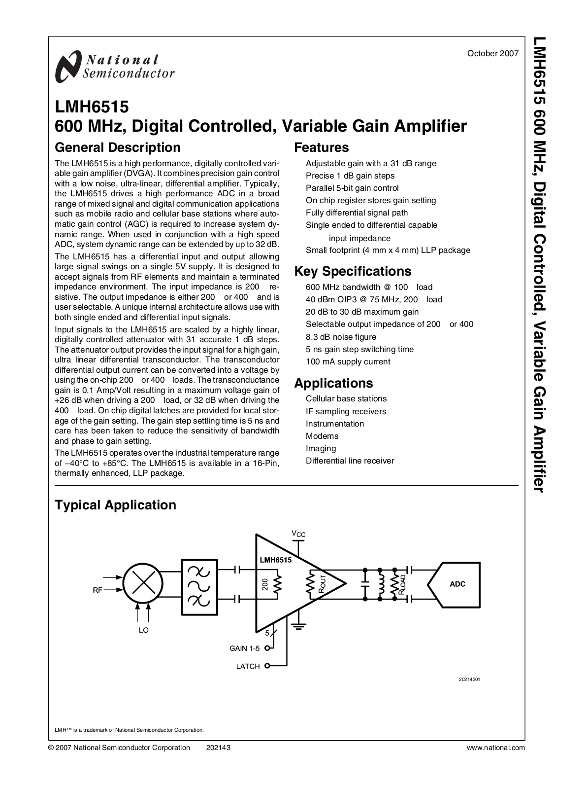 National Semiconductor LMH6515 Technical data