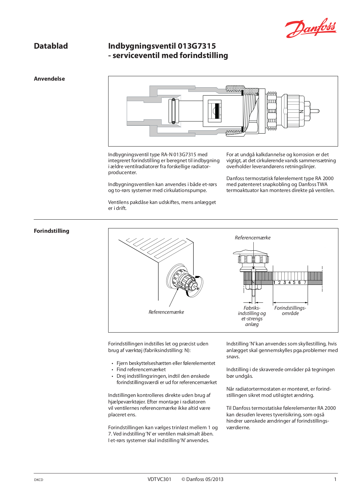 Danfoss RA-N 013G7315 Data sheet