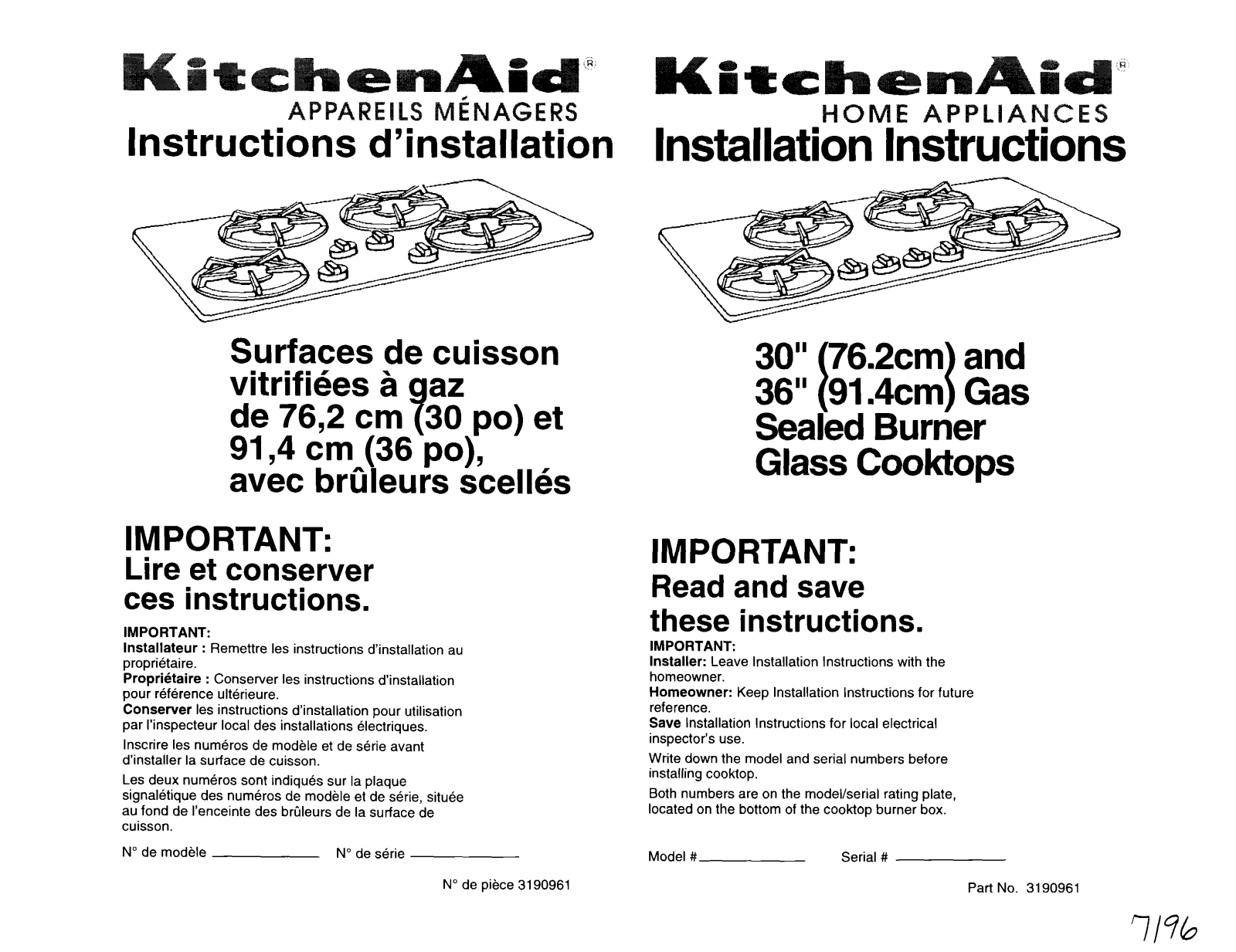 KitchenAid KGCT305EWH0, KGCT305EAL0, KGCT305EBL0 Installation Guide