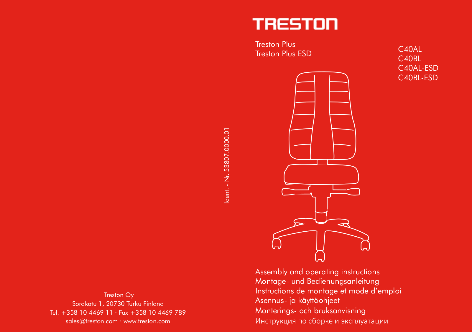 treston C40AL, Treston Plus Series, Treston Plus ESD Series, C40AL-ESD, C40BL-ESD Assembly And Operating Instructions Manual