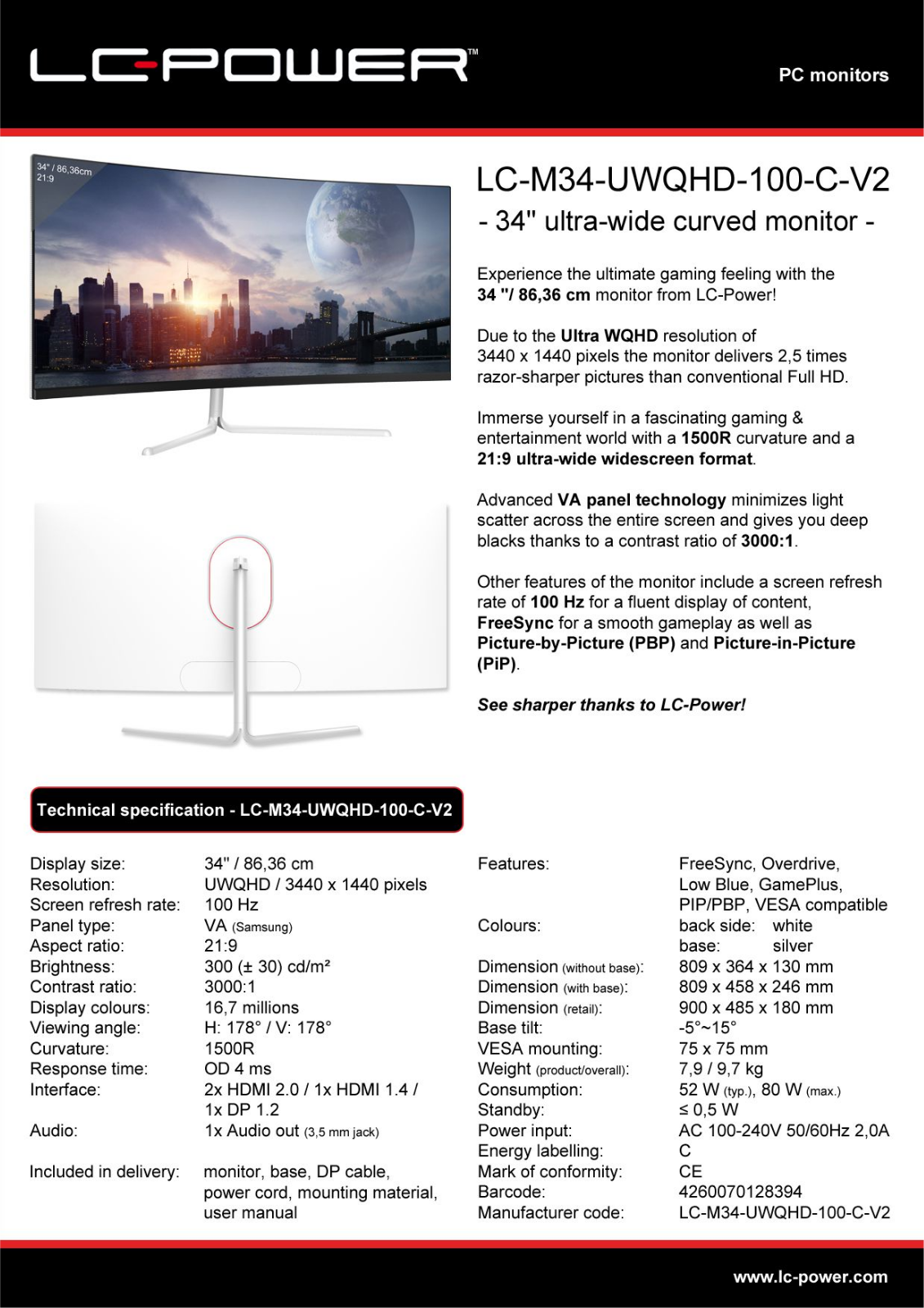 LC-Power LC-M34-UWQHD-100-C-V2 User Manual