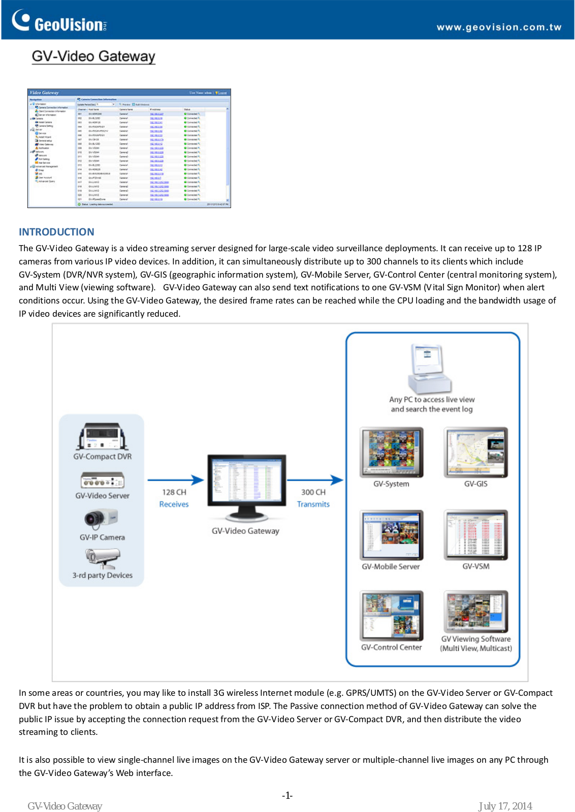 Geovision GV-Video-Gateway Specsheet