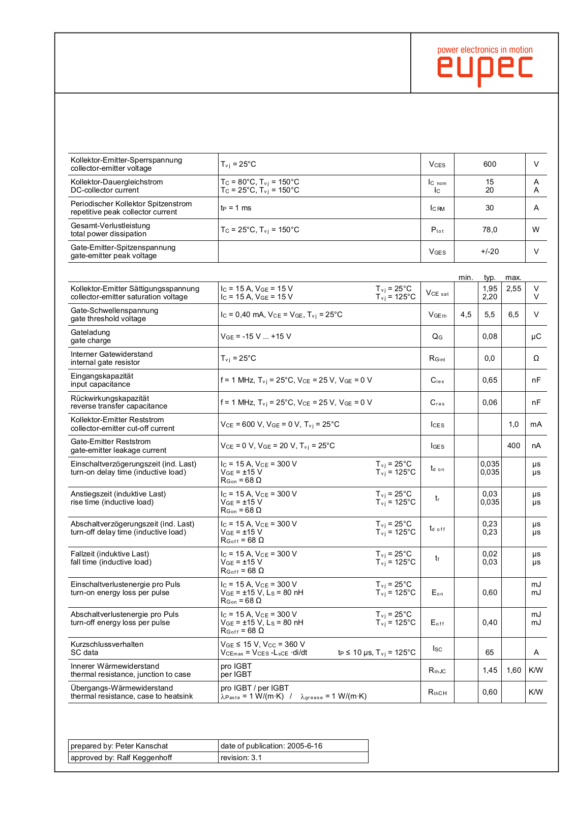 Infineon FP15R06KL4 Data Sheet