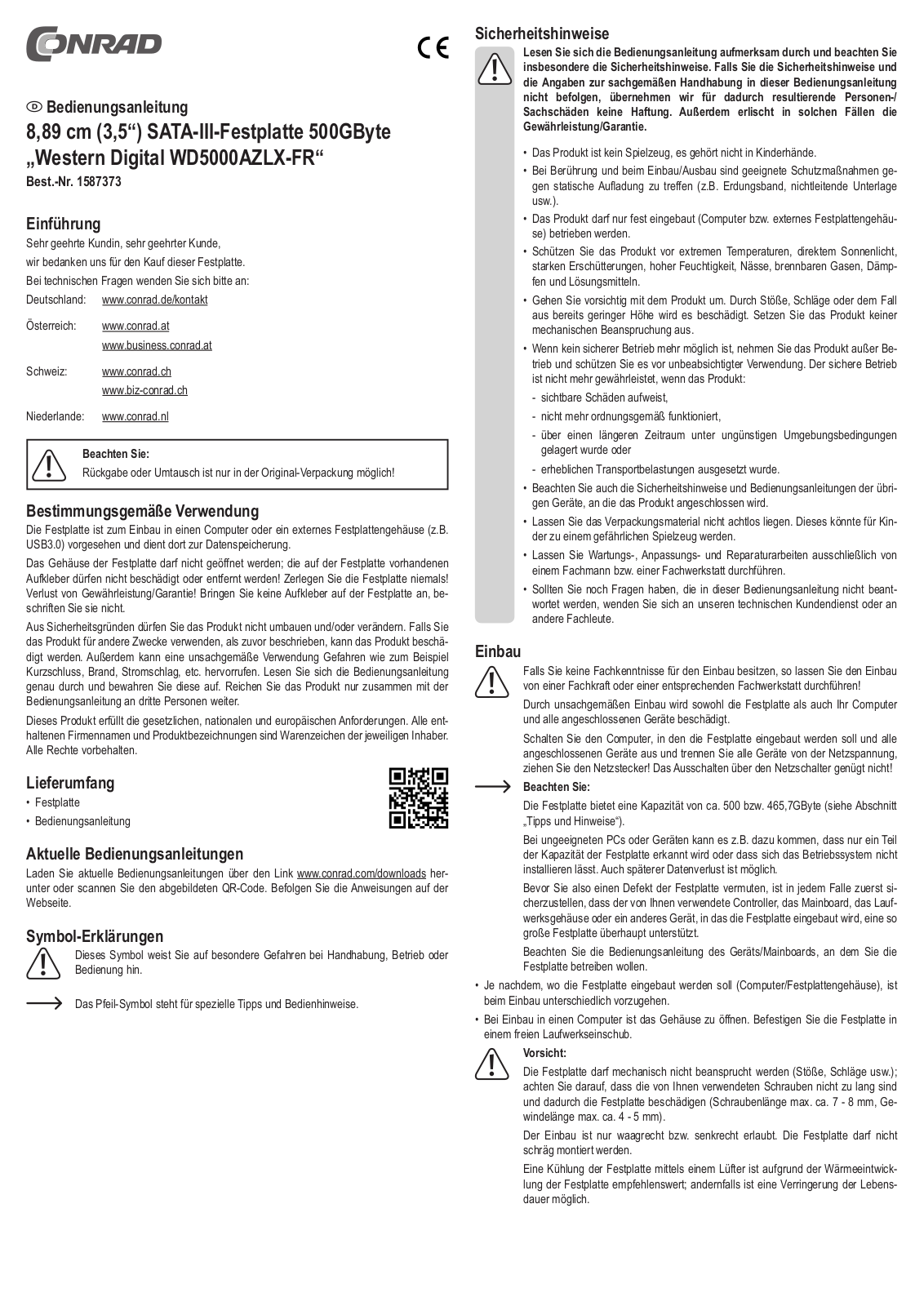 Western Digital WD5000AZLX-FR Operation Manual