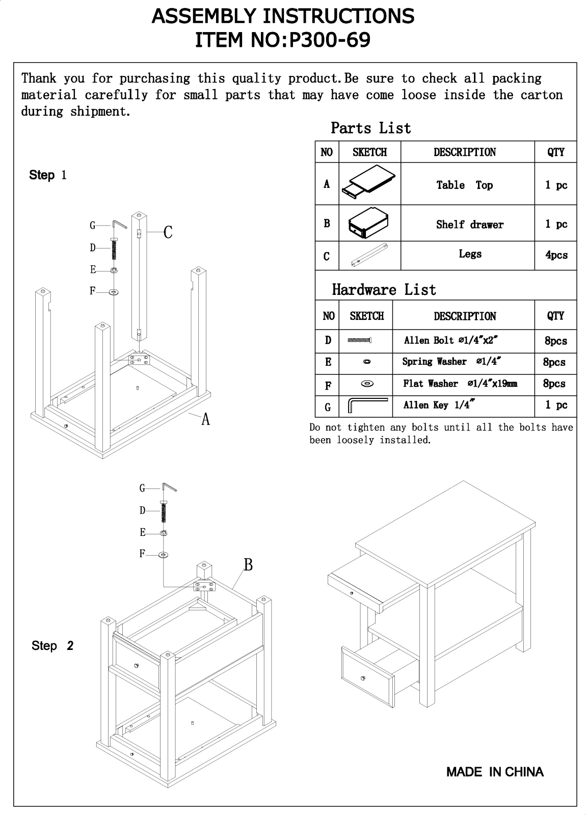 Progressive Furniture P30069 Assembly Guide