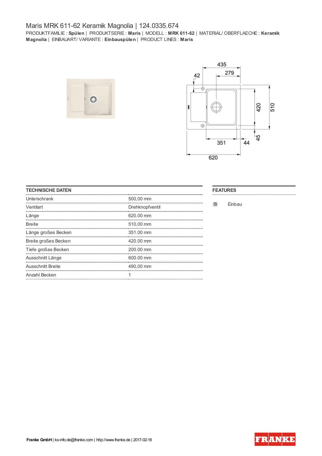 Franke 124.0335.674 Service Manual