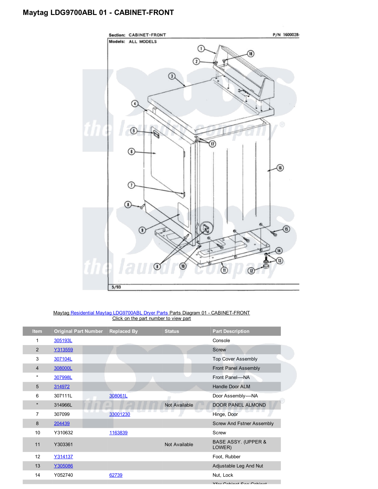 Maytag LDG9700ABL Parts Diagram