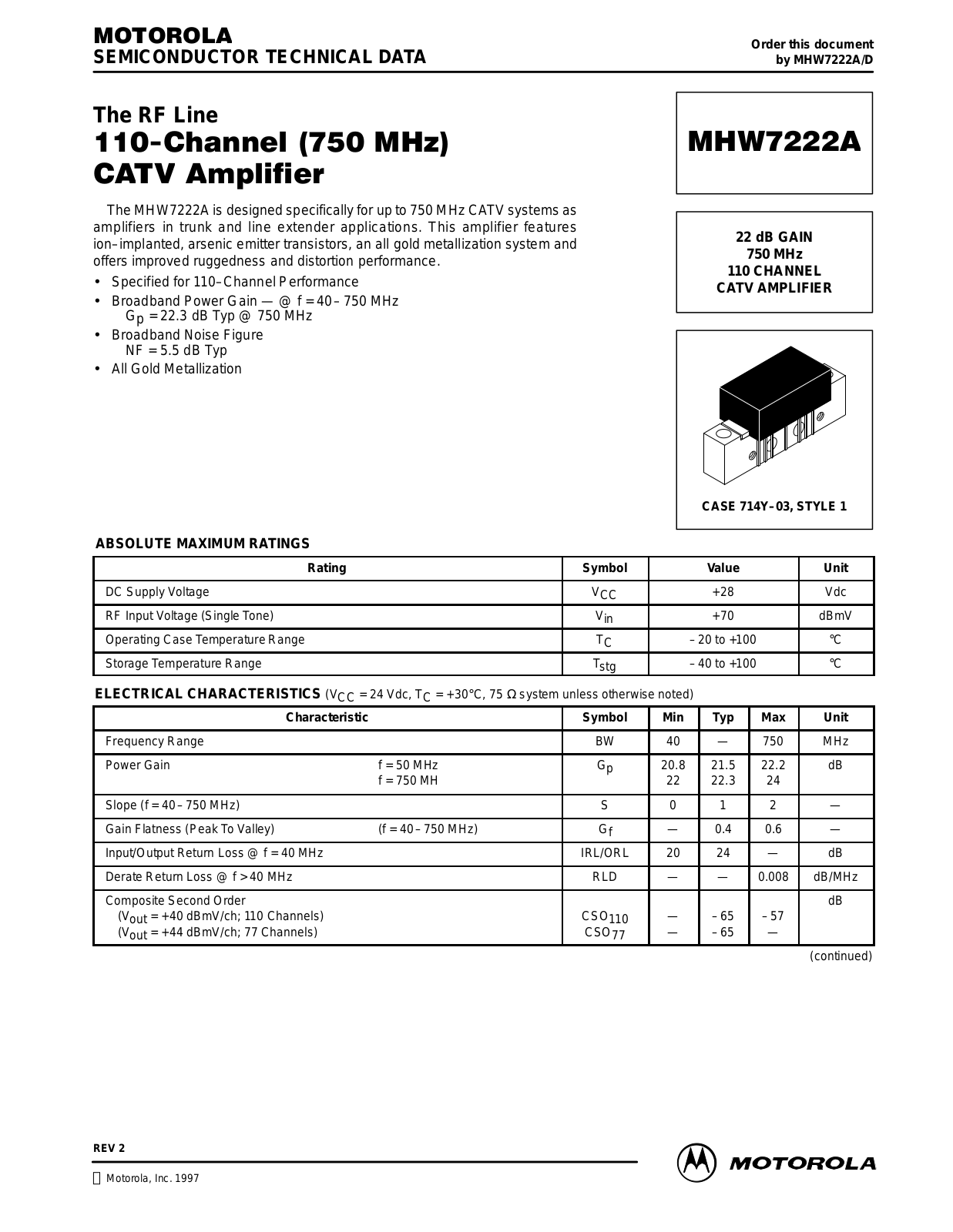 Motorola MHW7222A Datasheet