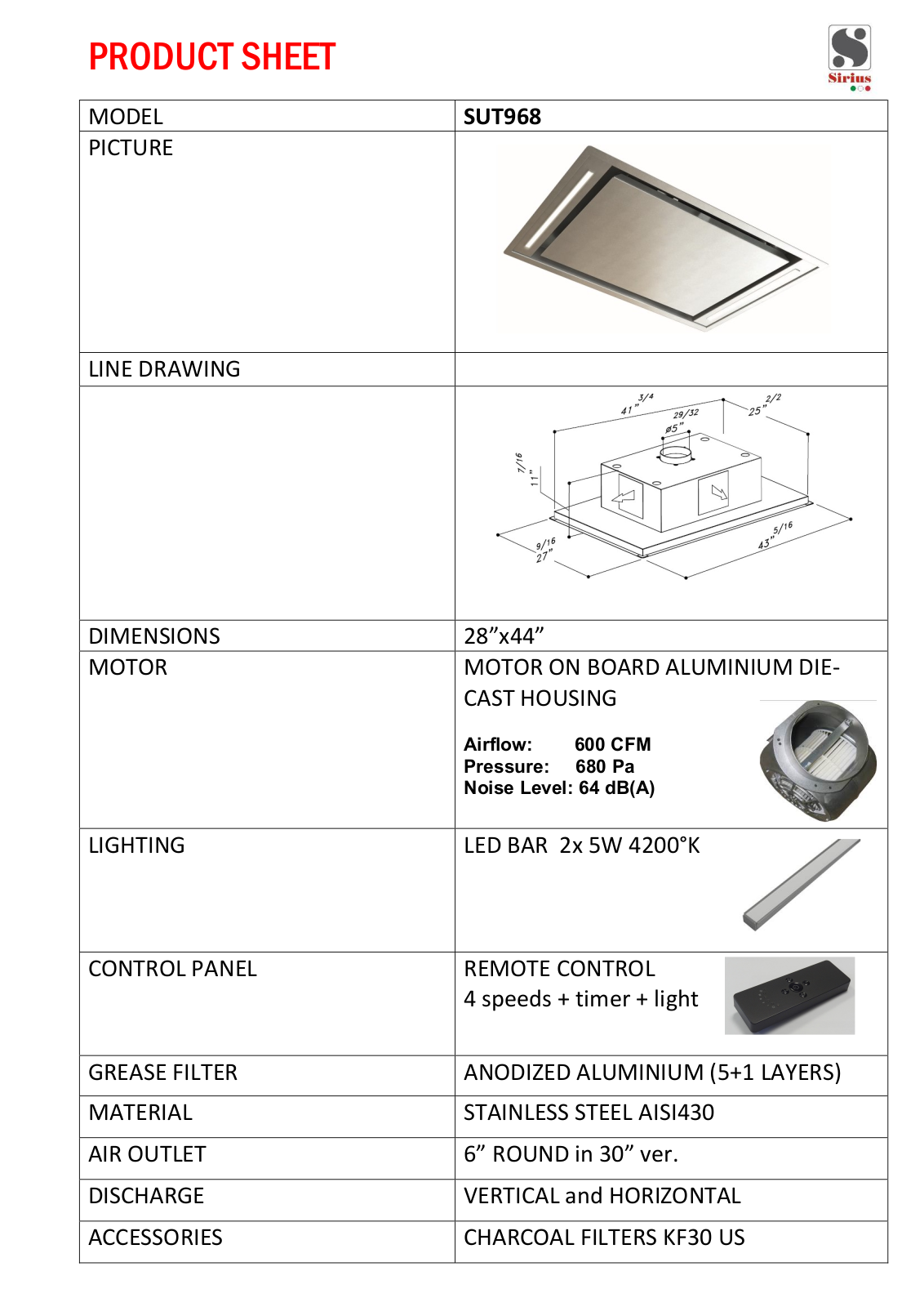 Sirius SUT968 Specifications