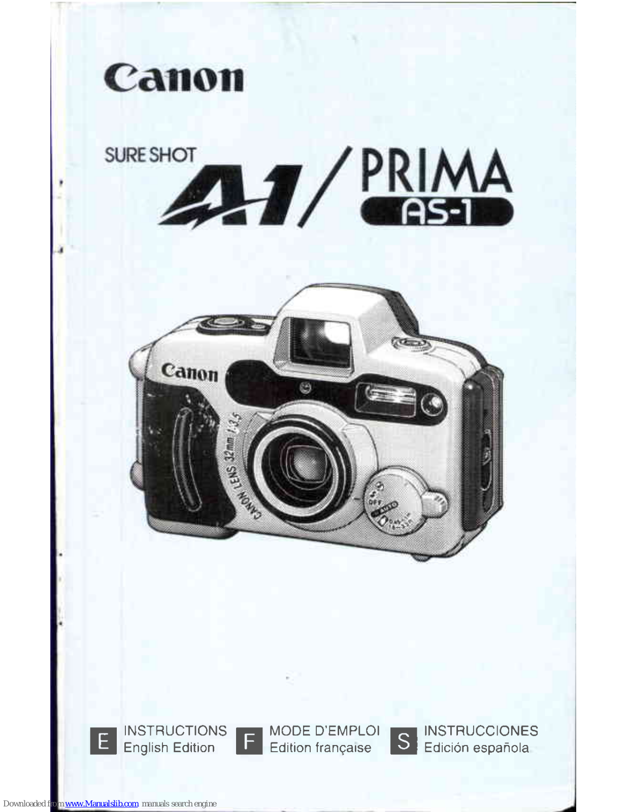 Canon Sure Shot A 1, Prima AS-1 Instructions Manual