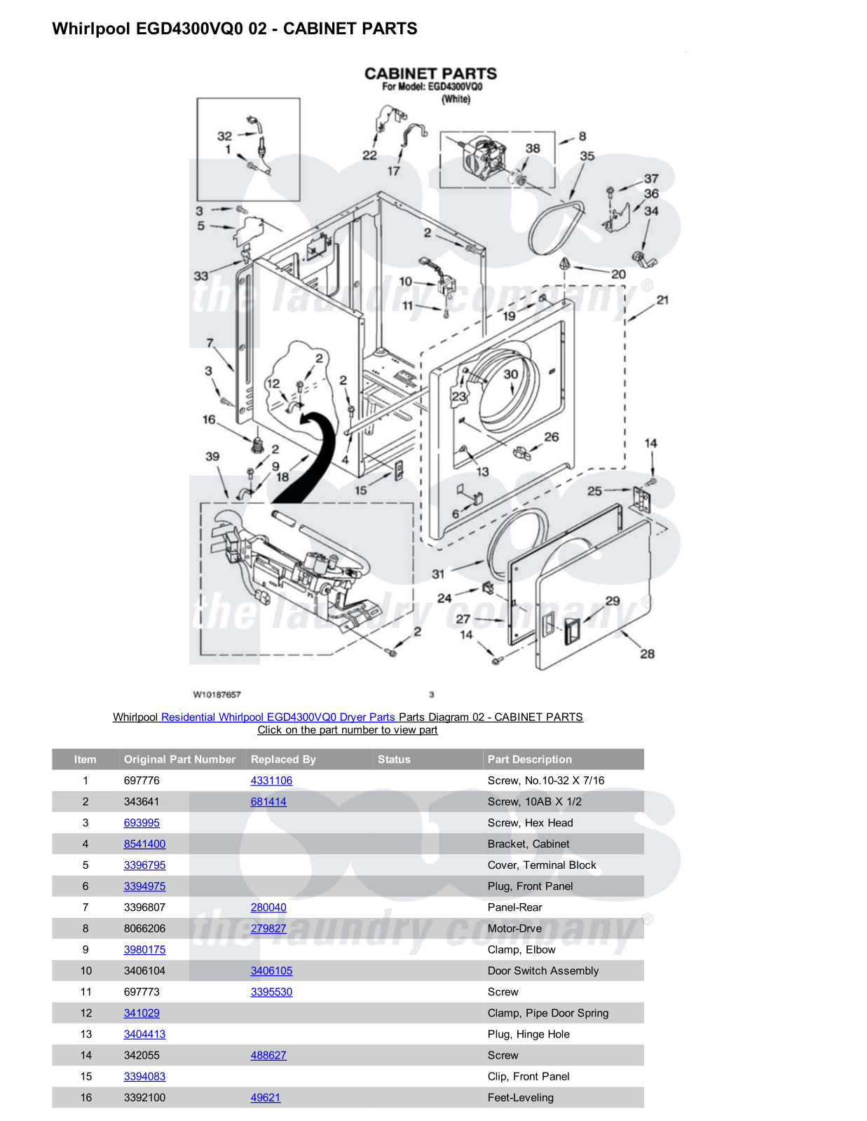 Whirlpool EGD4300VQ0 Parts Diagram