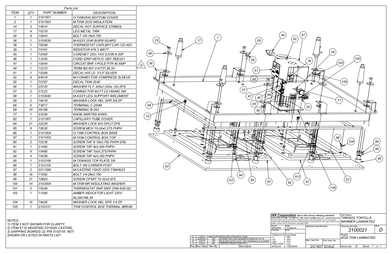 DoughXpress TXW-4025 Parts List