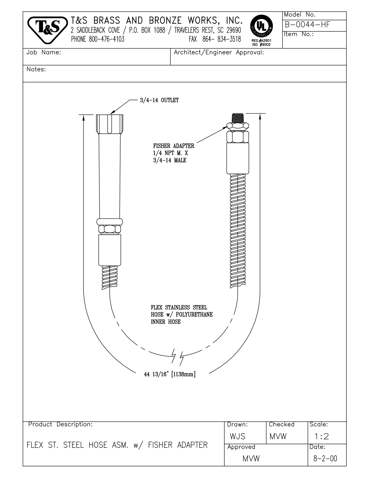 T & S Brass & Bronze Works B-0044-HF General Manual