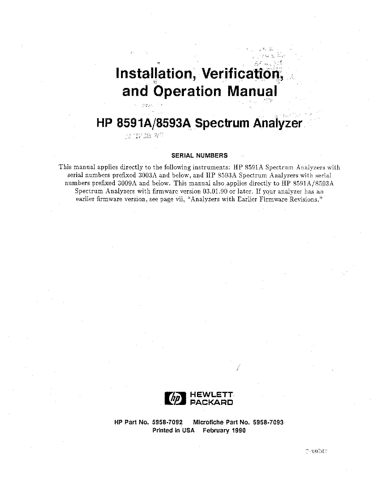 HP (Hewlett-Packard) 8591A, 8593A User Manual