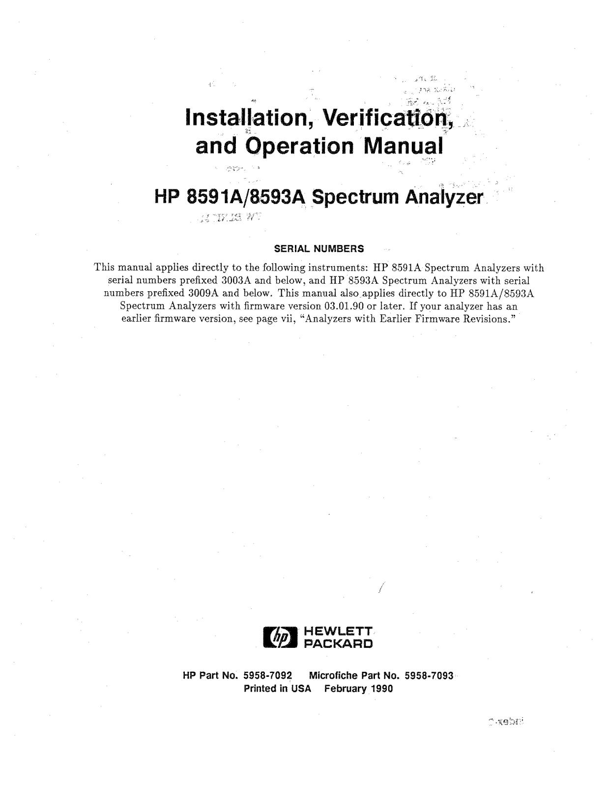 HP (Hewlett-Packard) 8591A, 8593A User Manual