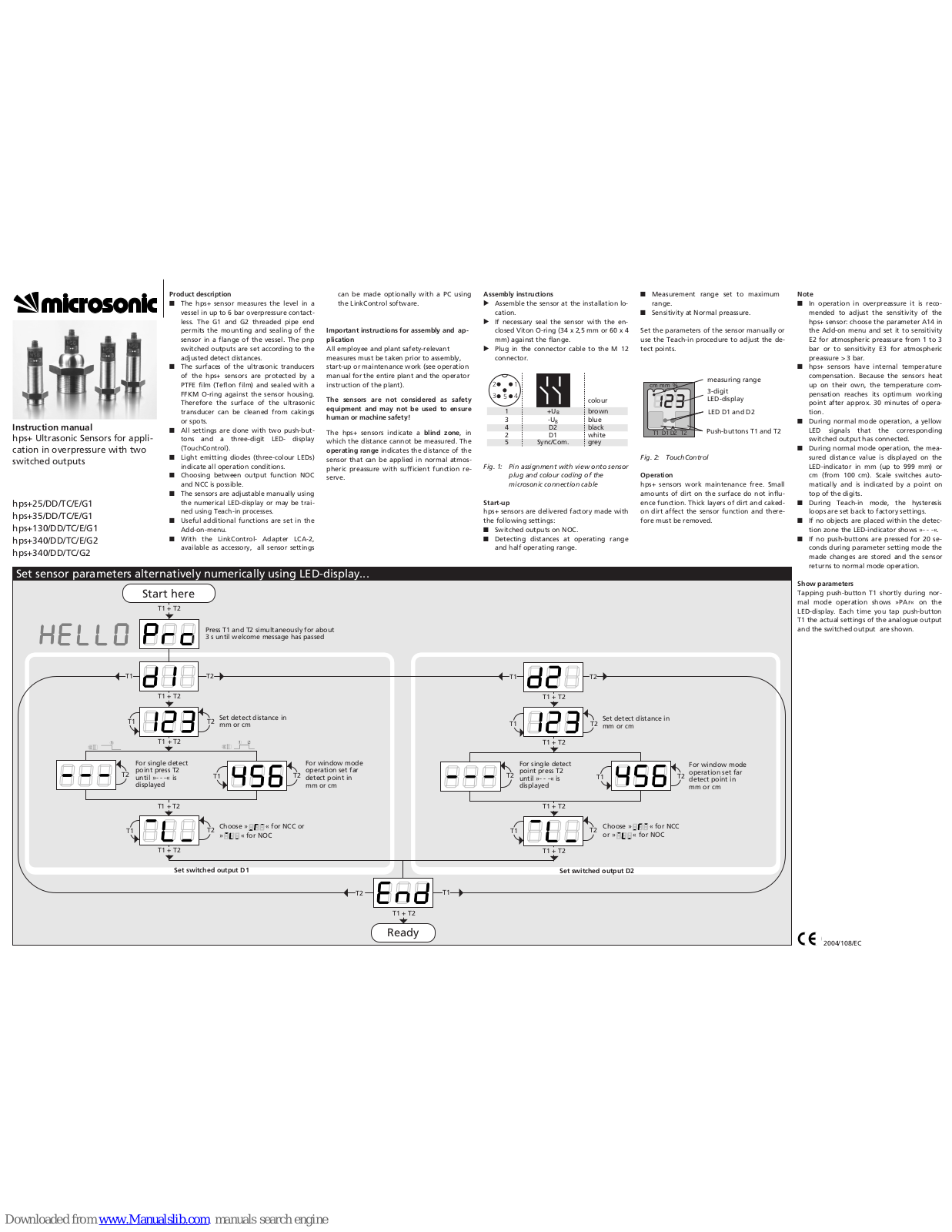 Microsonic hps+130/DD/TC/E/G1, hps+340/DD/TC/G2, hps+35/DD/TC/E/G1, hps+340/DD/TC/E/G2 Instruction Manual