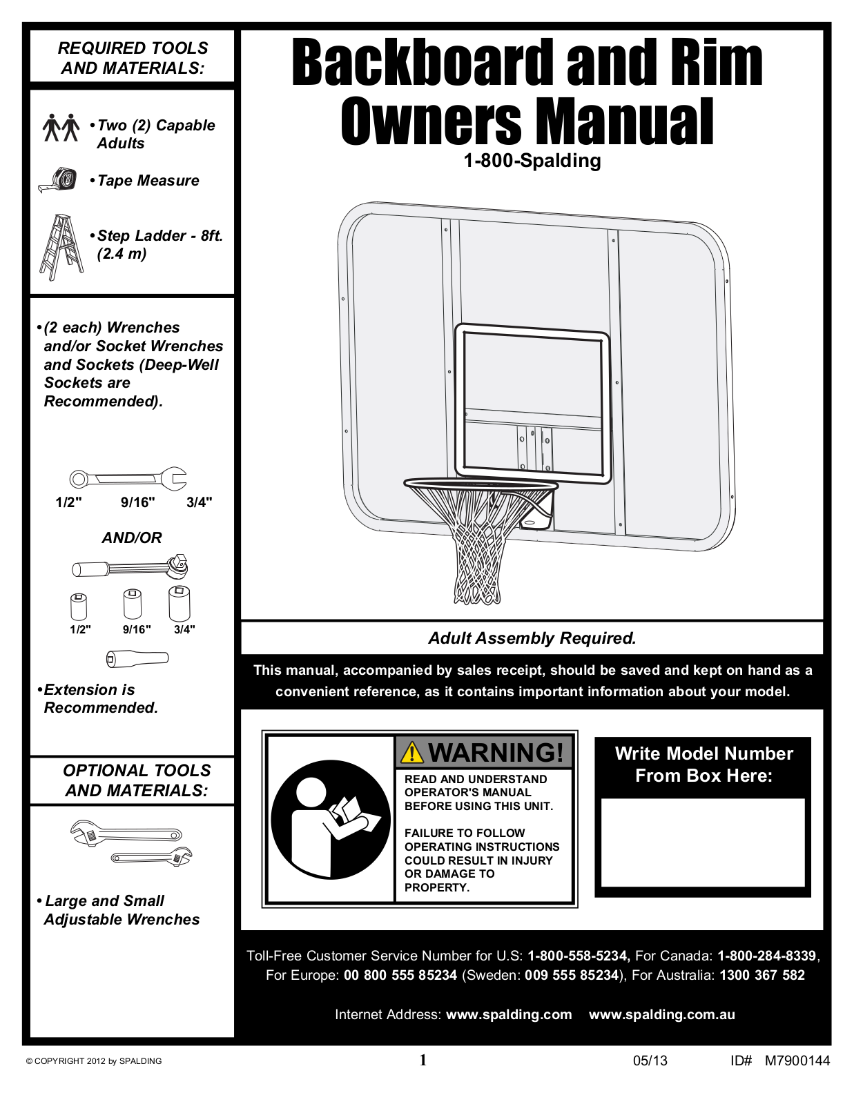 SPALDING Backboard and Rim Owner's Manual