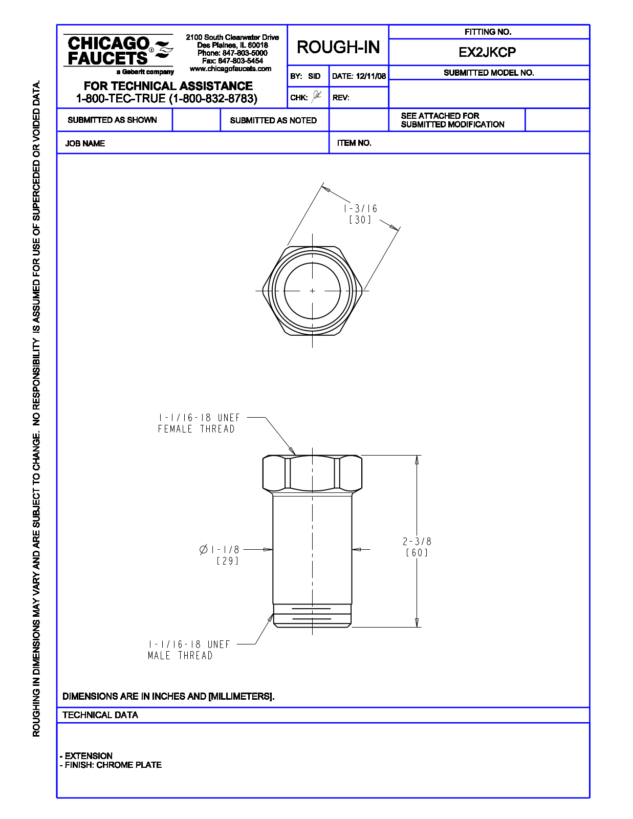 Chicago Faucet EX2JKCP User Manual