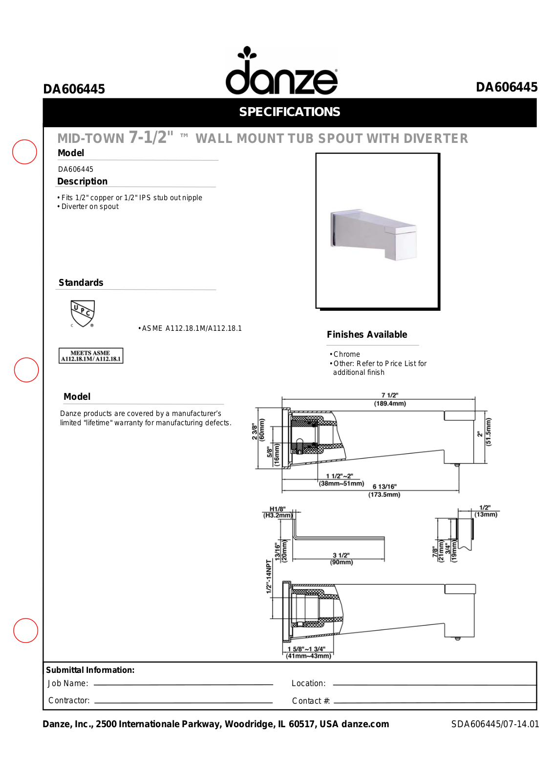 Gerber DA606445 Specifications