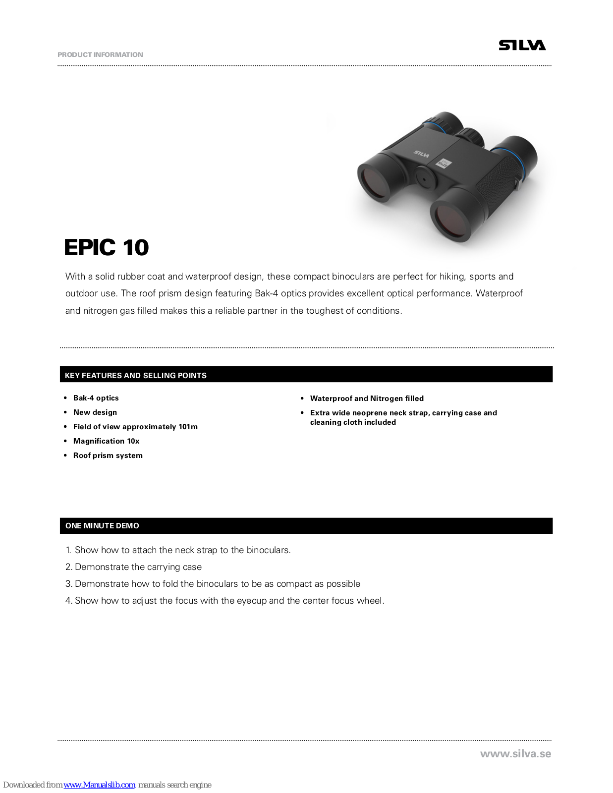 Silva epic 10 Product Information - ManualMachine.com