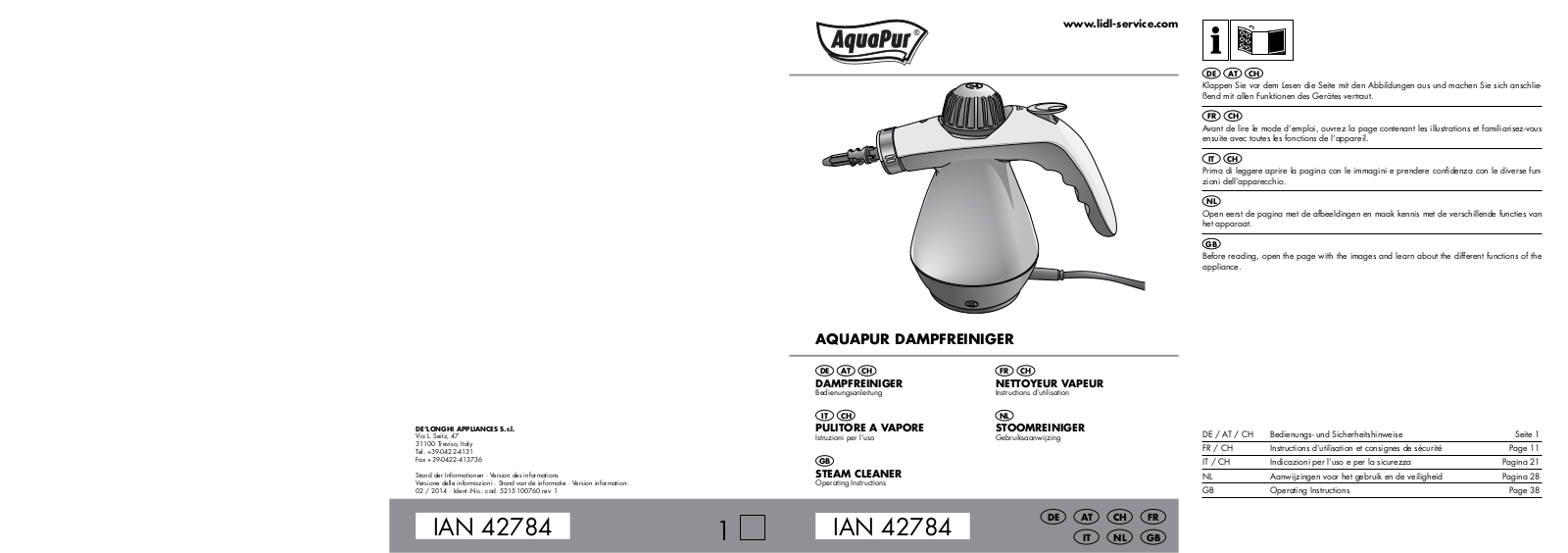 Aquapur Handheld Steam Cleaner User Manual