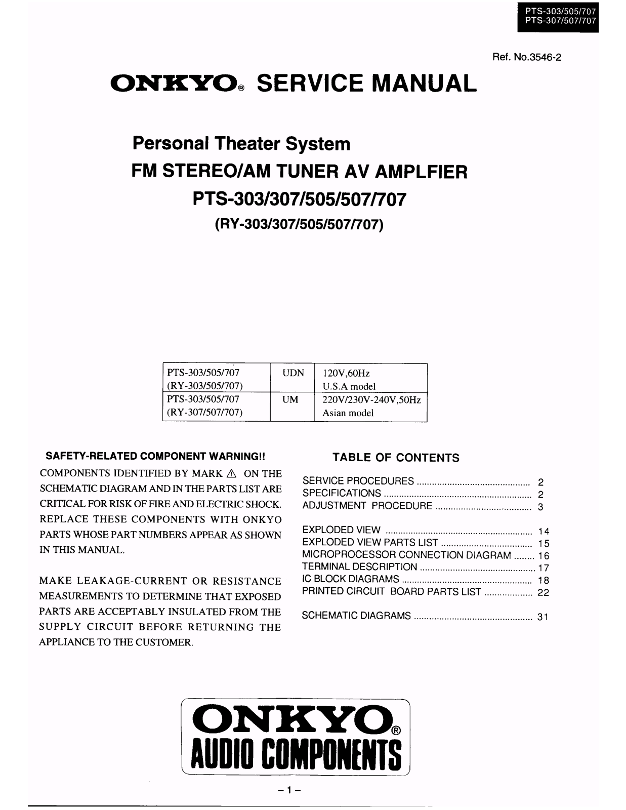 Onkyo PTS-707, PTS-507, PTS-307, PTS-305 Service Manual
