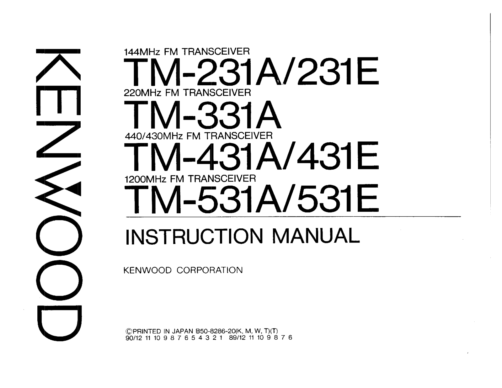 KENWOOD TM-231A, TM-431A Instruction Manual