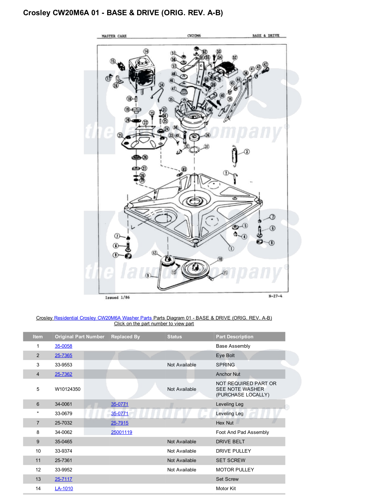 Crosley CW20M6A Parts Diagram