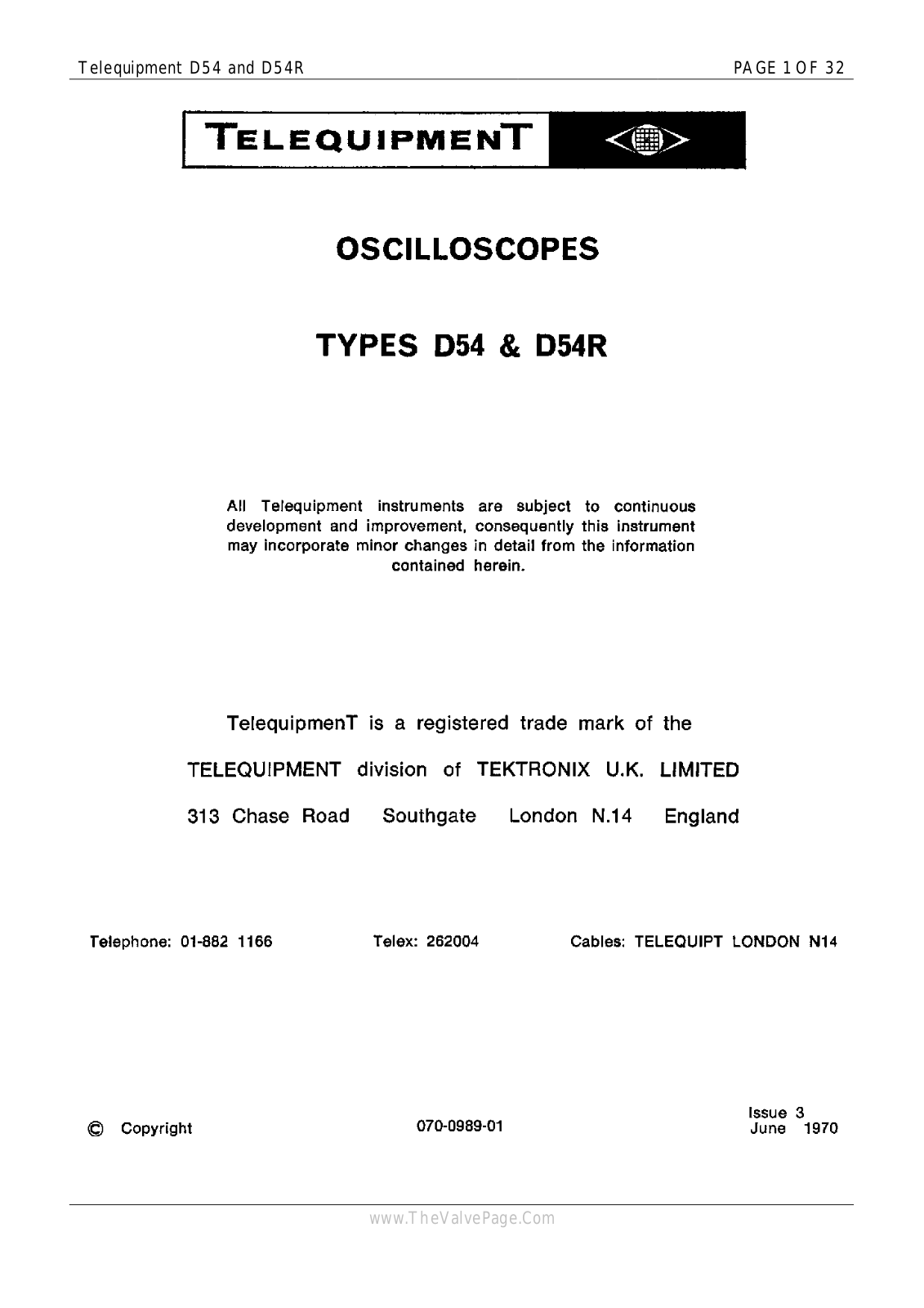 Telequipment D54R, D54 Service Manual