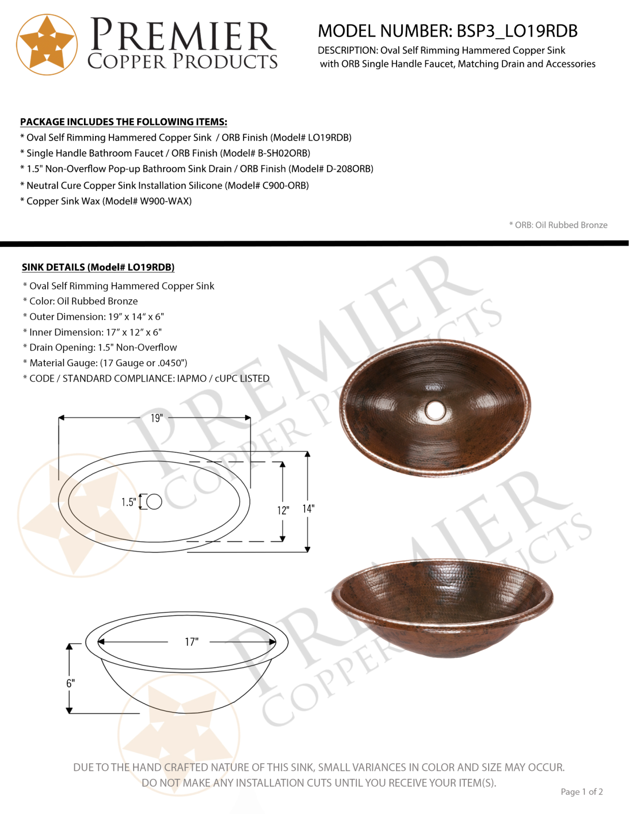 Premier Copper Products IER1622 Specifications - ManualMachine.com