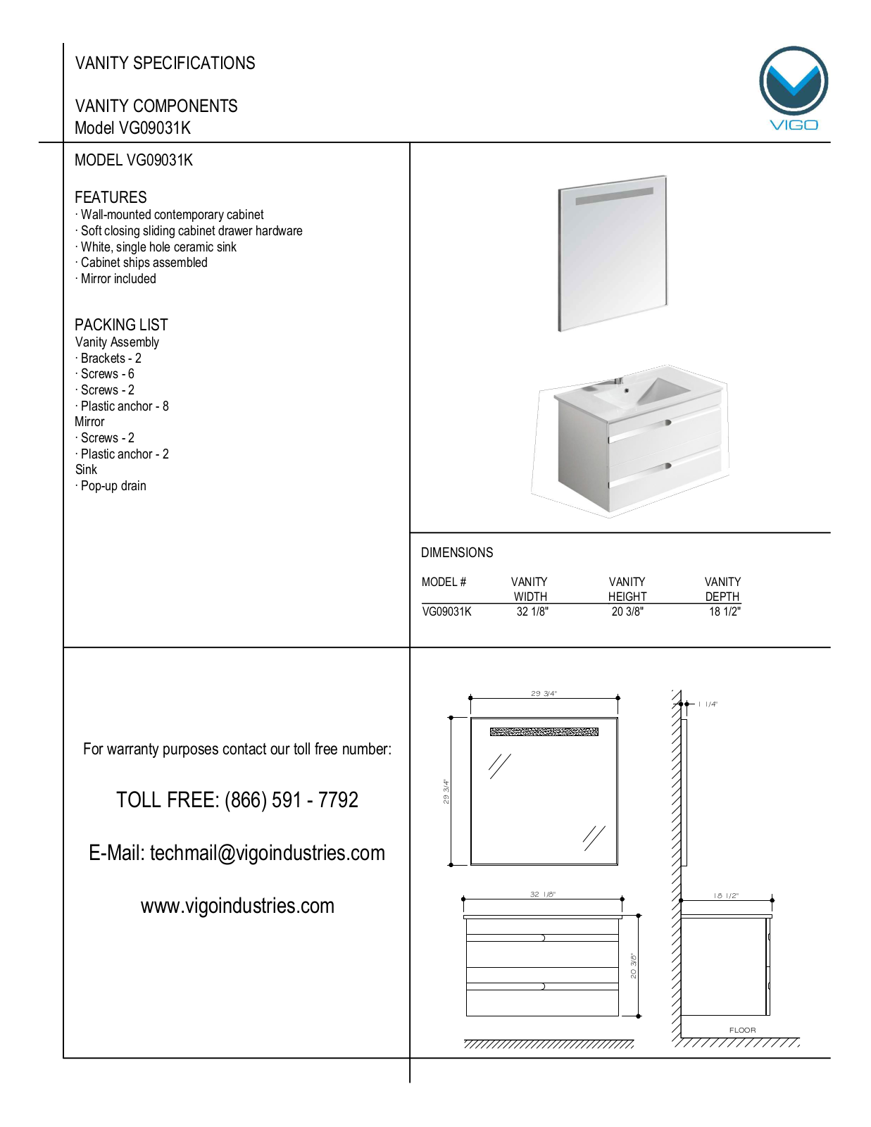 Vigo VG09031K User Manual