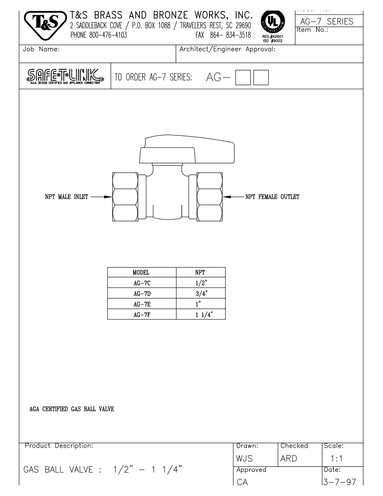 T&S Brass AG-7C User Manual