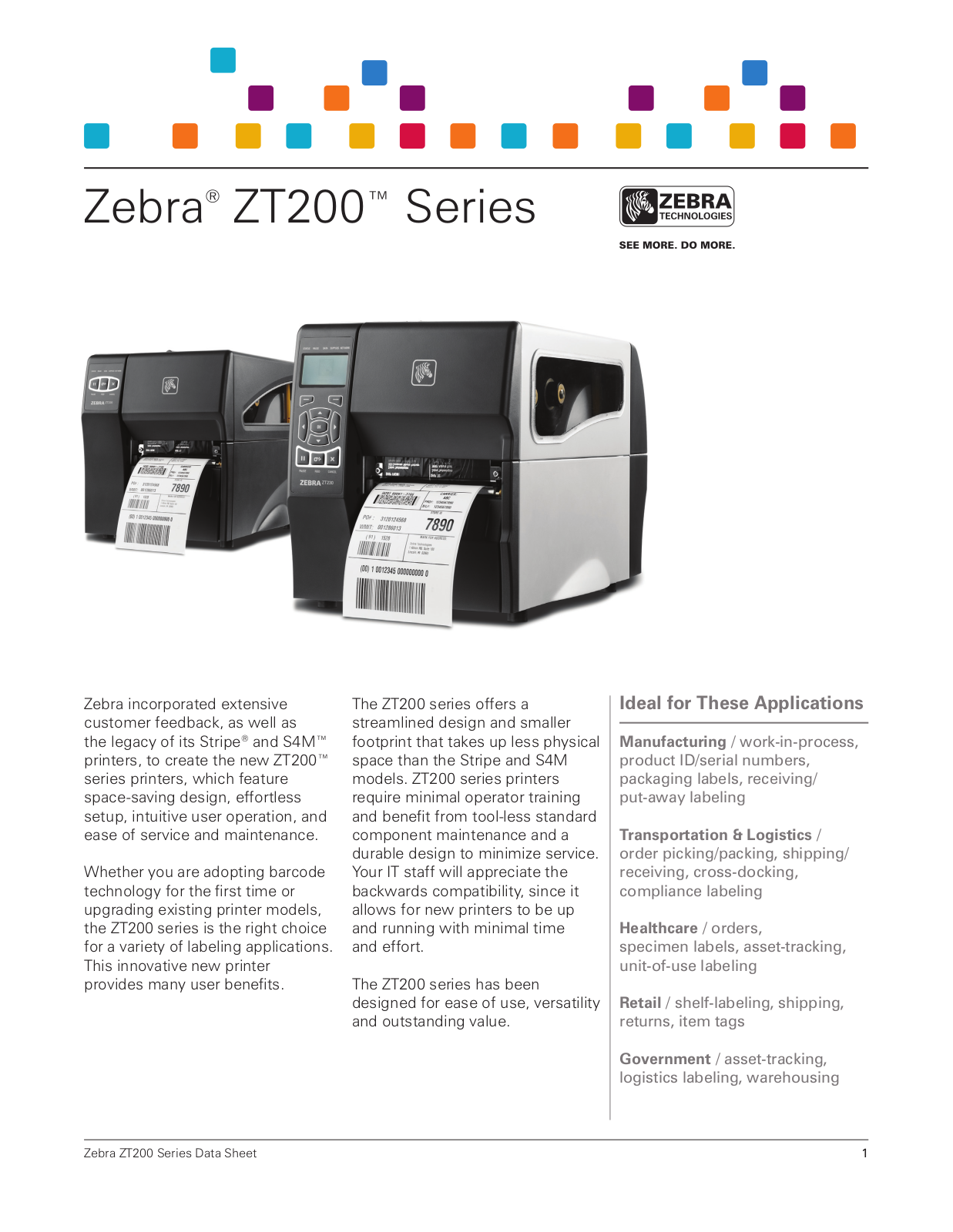 Zebra ZT22043-T0E200FZ Product Data Sheet