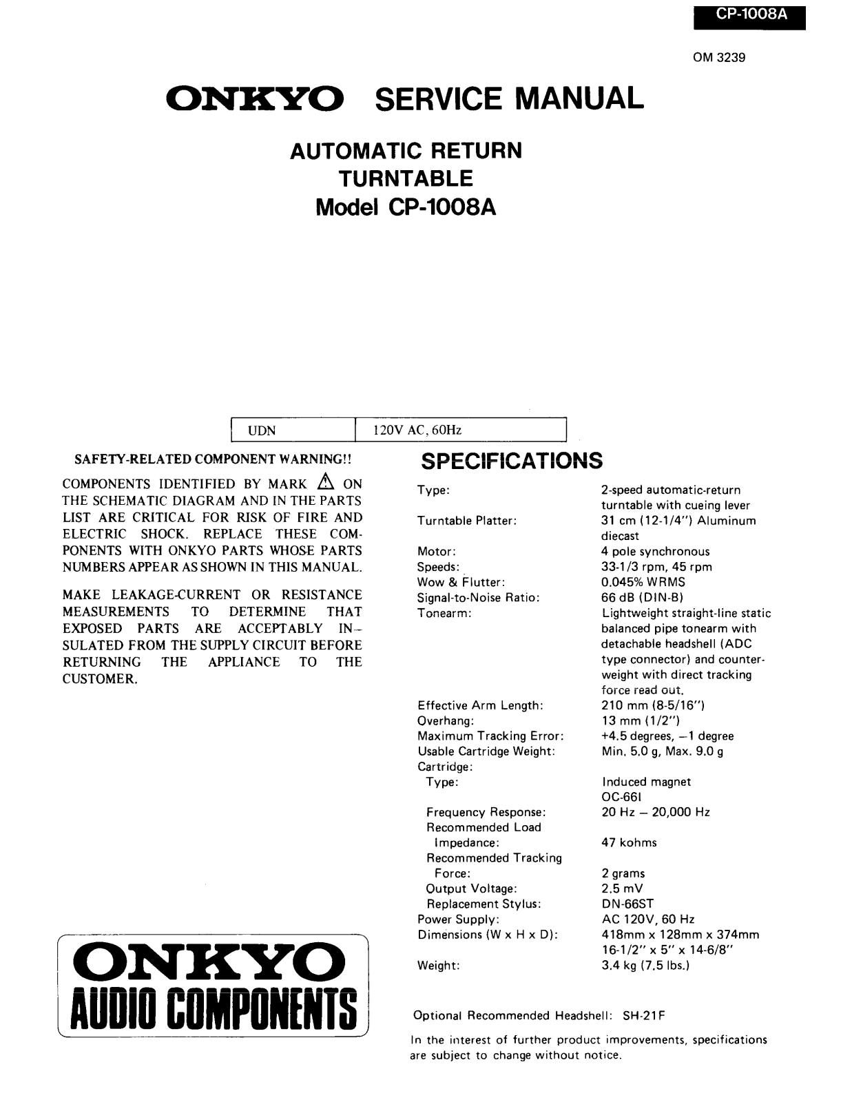 Onkyo CP-1008-A Service manual