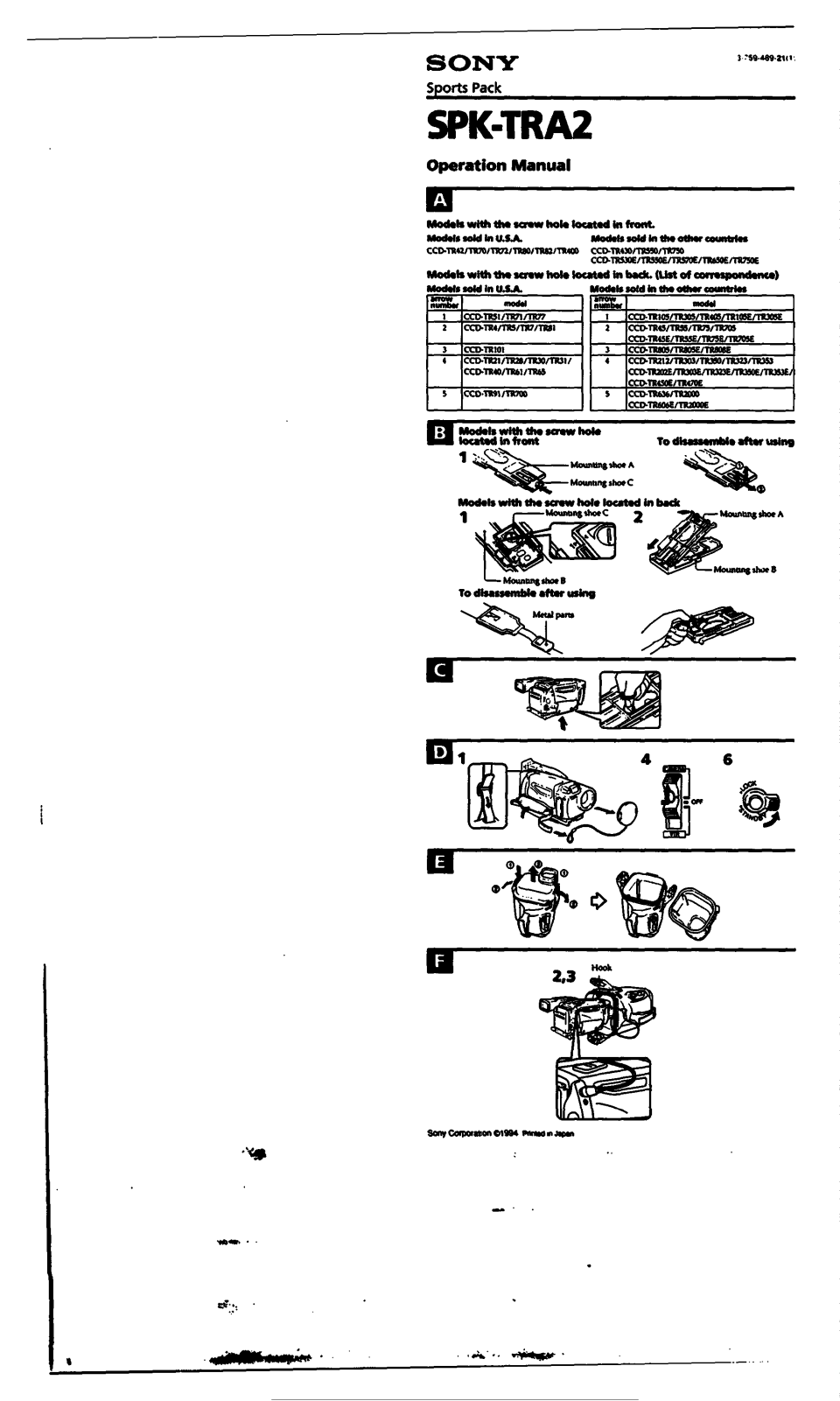 Sony SPK-TRA2 User Manual