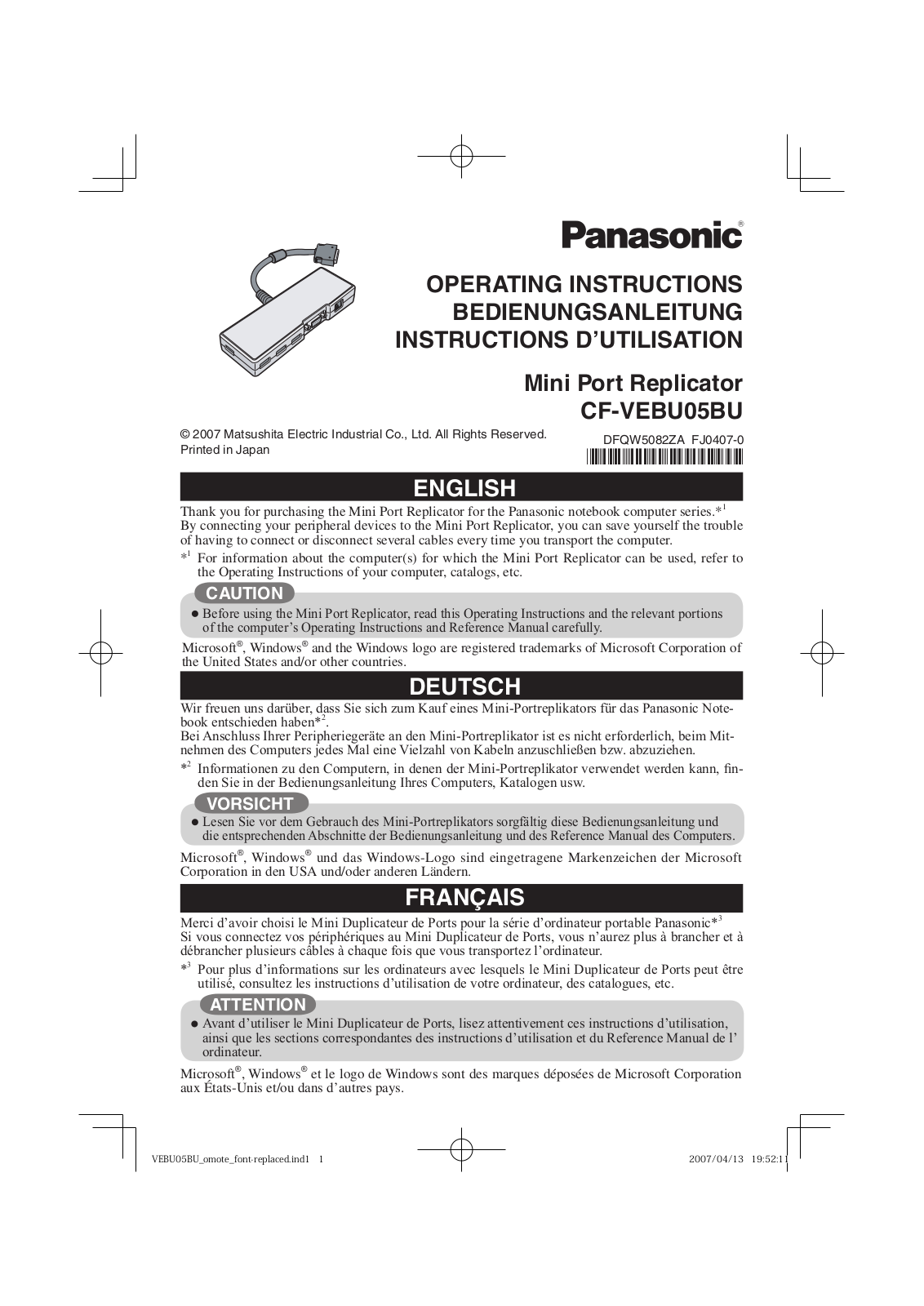 Panasonic CF-VEBU05BU User Manual