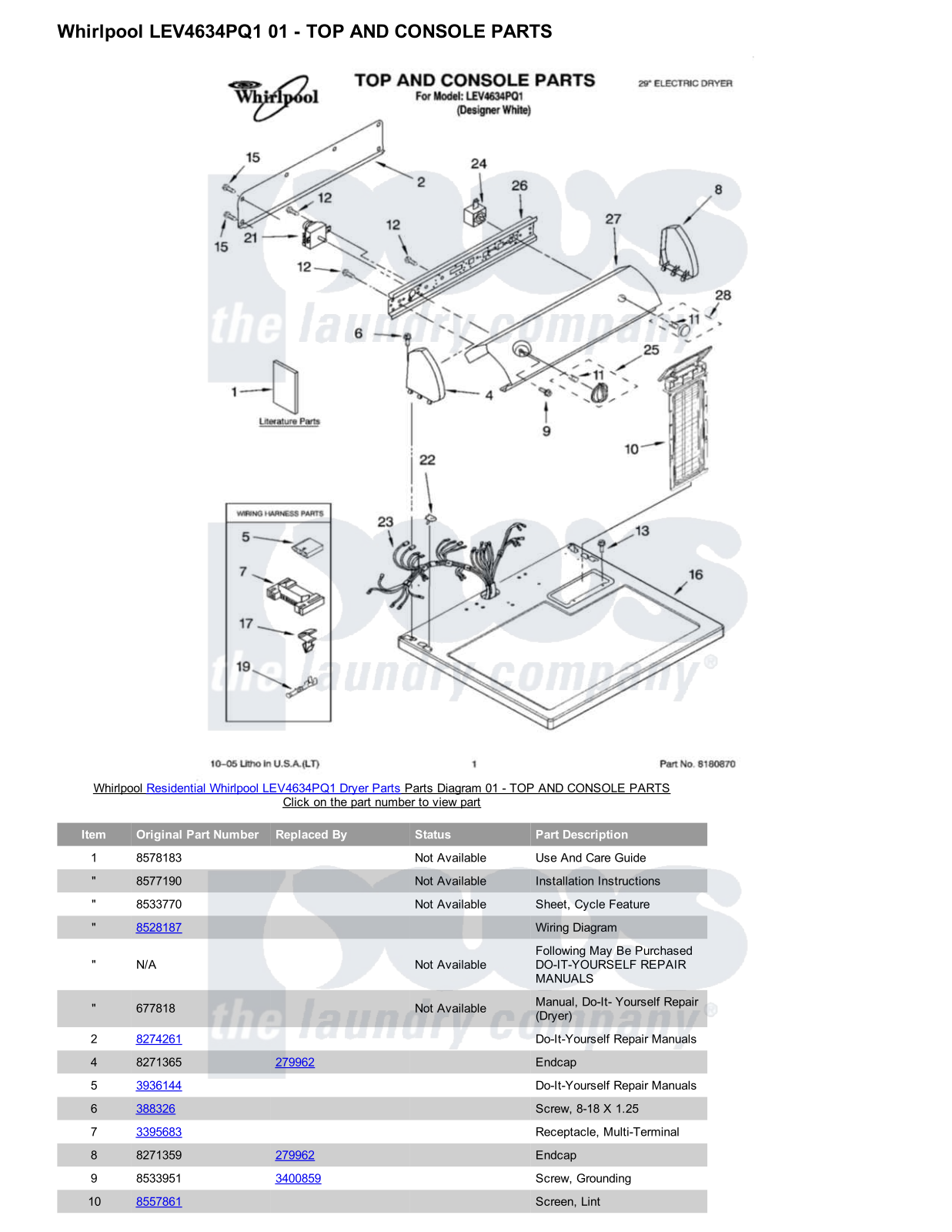 Whirlpool LEV4634PQ1 Parts Diagram