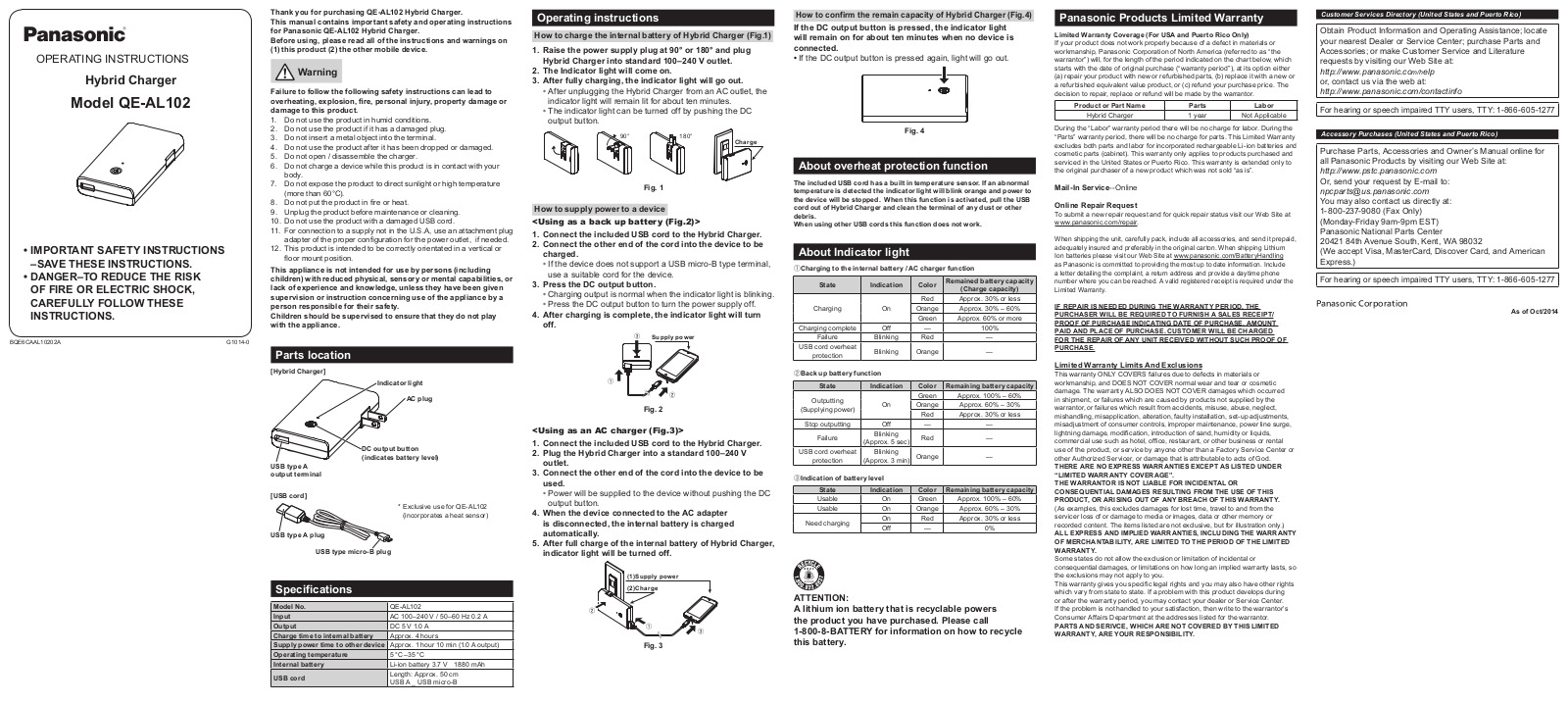 Panasonic qe-al102 Operation Manual