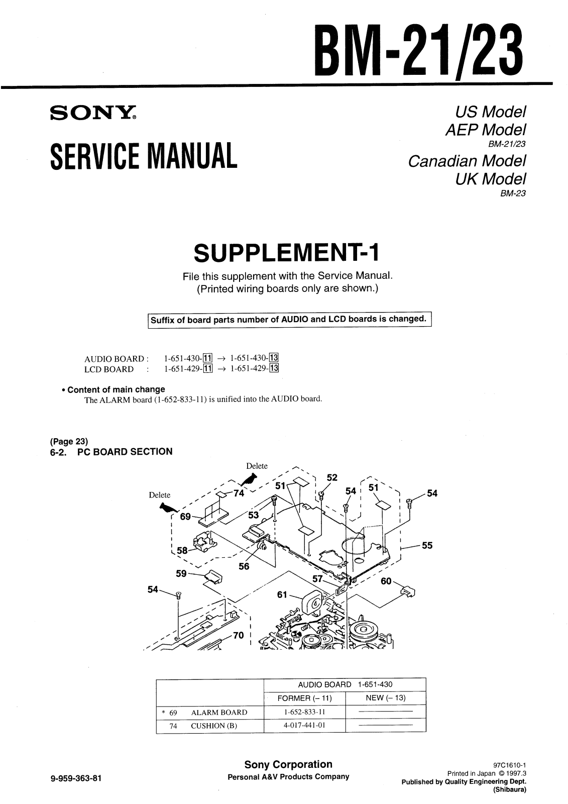 Sony BM-21, BM-23 Service Manual